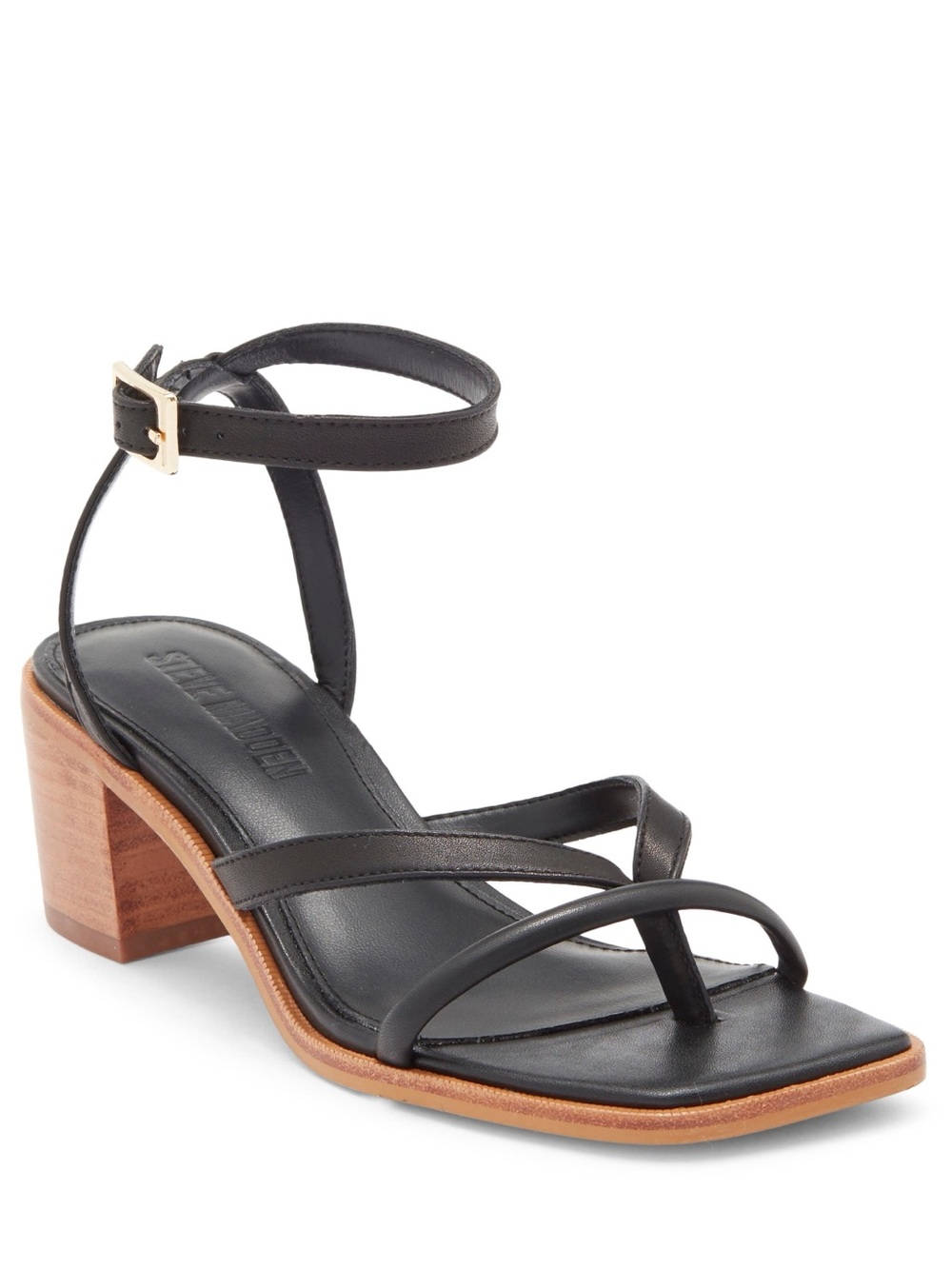 Black Strappy Block Heel Sandals with Ankle Strap